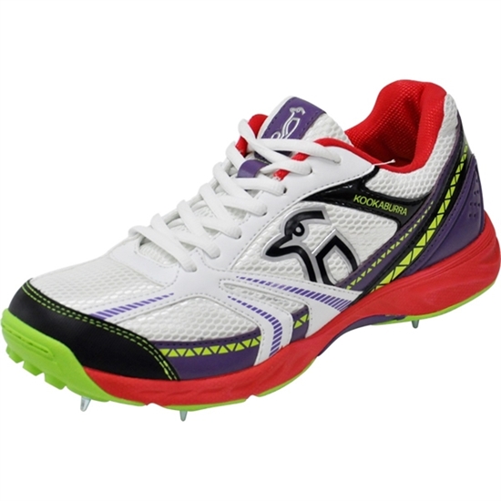 Picture of Pro 515 Spiked Cricket Shoes: Red Lime Green Black by Kookaburra