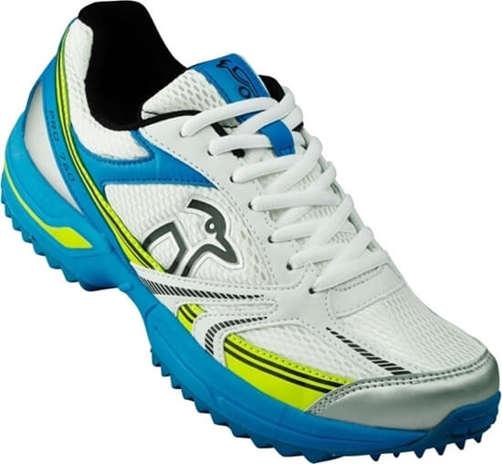 Picture of Cricket Shoe Pro 760 Rubber Sole Color Blue Lime White By Kookaburra