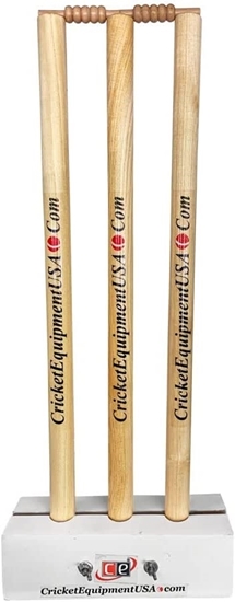 Picture of CE Colored Brown Set of 3 Cricket Stumps with 1 Base & 2 Bails by Cricket Equipment USA