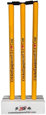 Picture of CE Colored Yellow Set of 3 Cricket Stumps with 1 Base & 2 Bails by Cricket Equipment USA