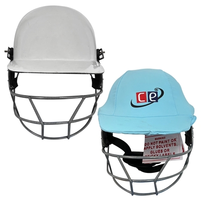 Picture of CE Predominantly White Cricket Helmet Comes with the Cover for Head & Face Protection - Multicolor Covers Range - Adjustable Size (Aqua Blue)